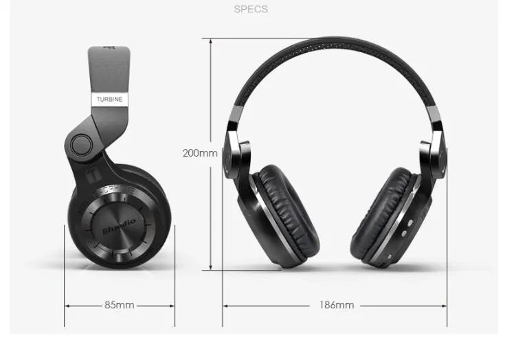 Blue String T2 black and white over-ear Bluetooth headphones with a folding metal headband.