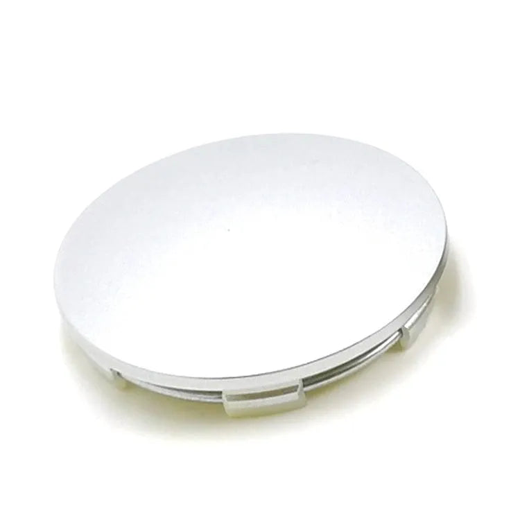 65mm ABS plastic car hub centre cover with aluminium label in pearl matte silver finish