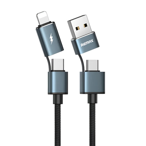Braided data cable 1m USB one-for-four branch connector black silver