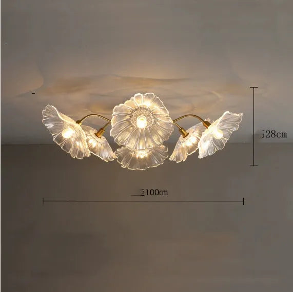 Modern white and purple floral design ceiling lamp with multiple flower heads for bedroom or hall.