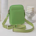 Solid colour PU leather crossbody phone bag in beige, shown with adjustable strap.