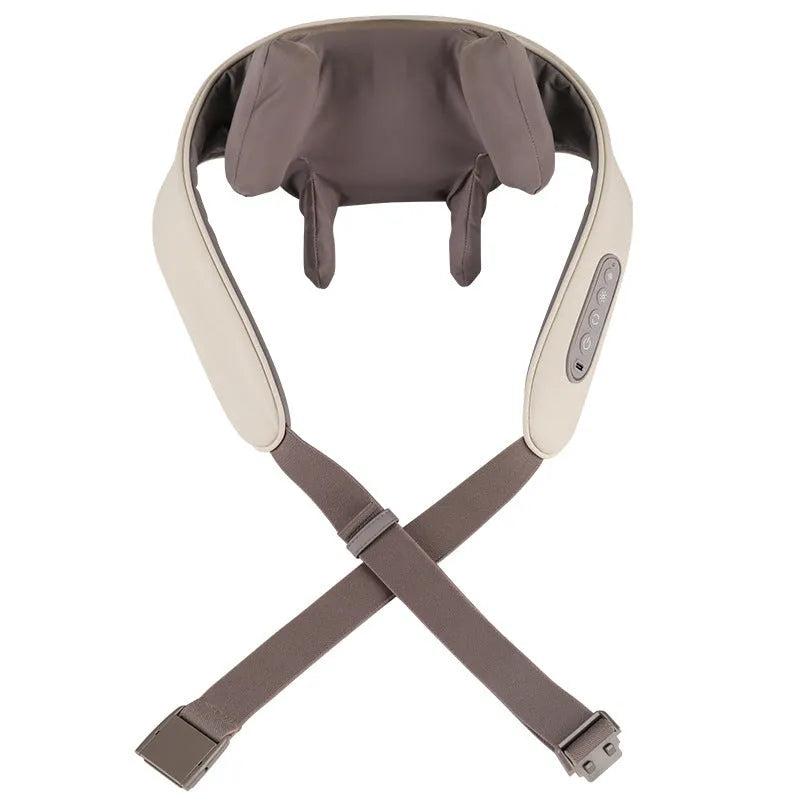Creamy white rechargeable shoulder and neck massager with USB charging cable