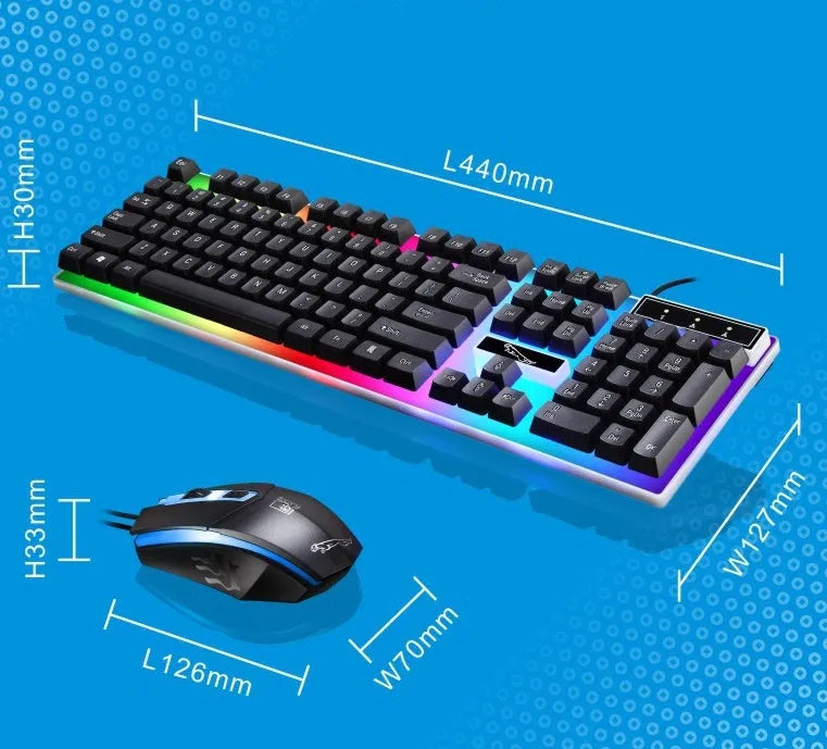 G21 wired mouse and keyboard set with suspended lighting keyboard and 1000dpi optical mouse in black