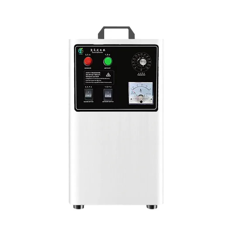 White or stainless steel ozone generator for cleaning fruit and vegetables with 20g/h output.