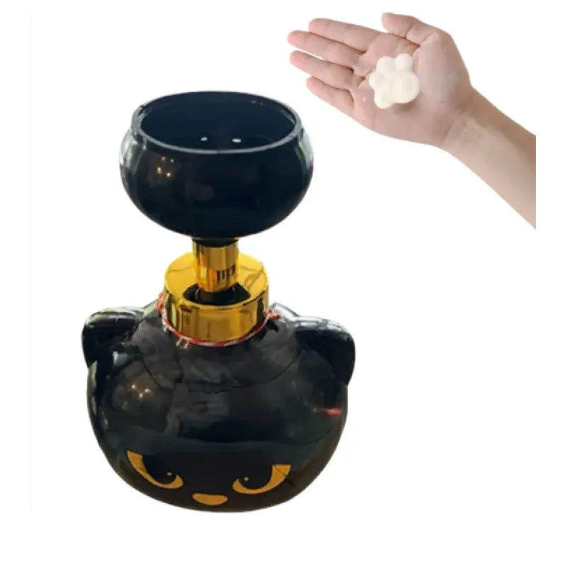 Black cat cartoon foam soap dispenser with plastic manual pump mechanism