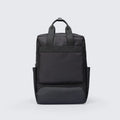 Black Oxford cloth computer backpack showing storage compartments and 20-35 litre capacity