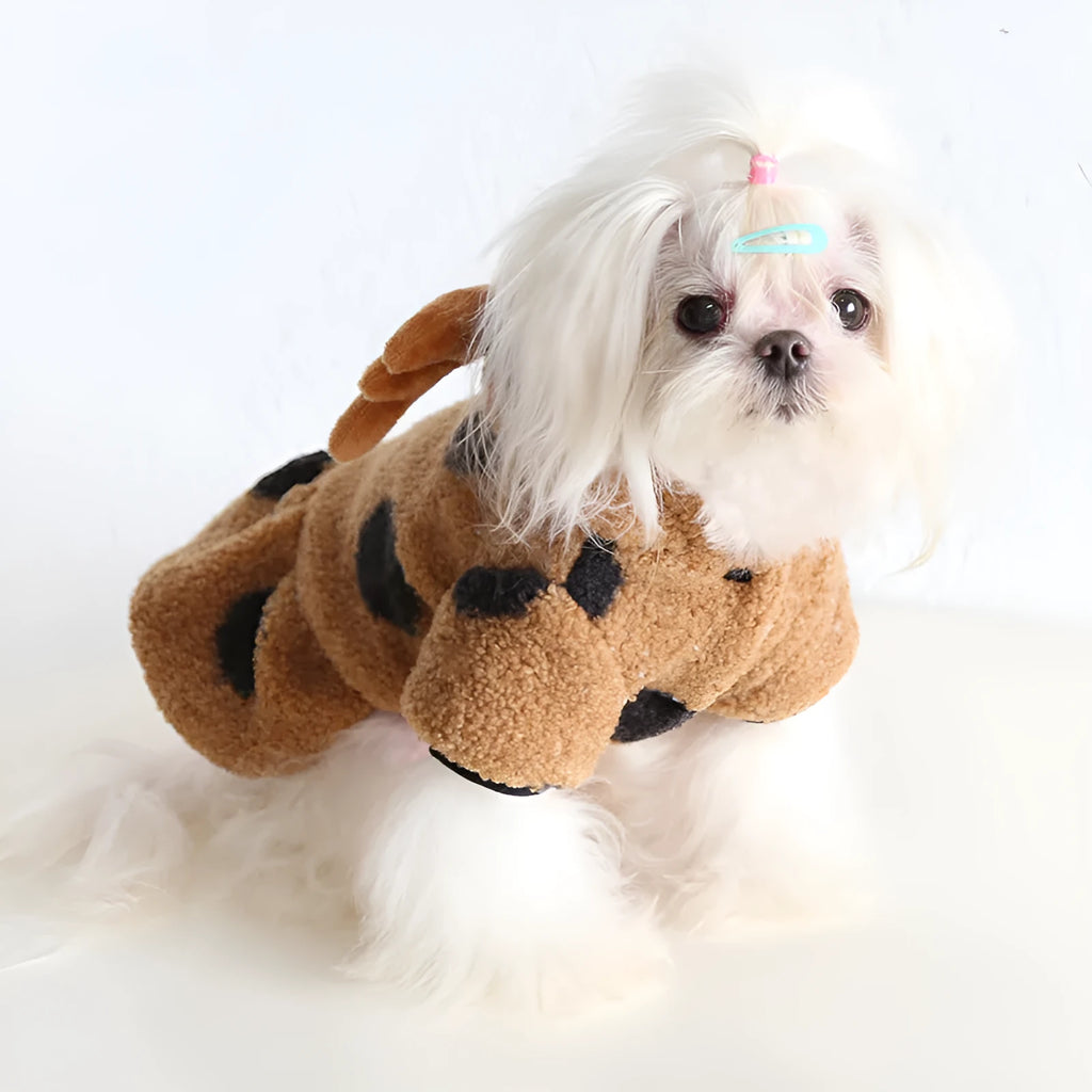 Polka dot elk couple design pet clothing for dogs and cats in skirt and four-leg styles