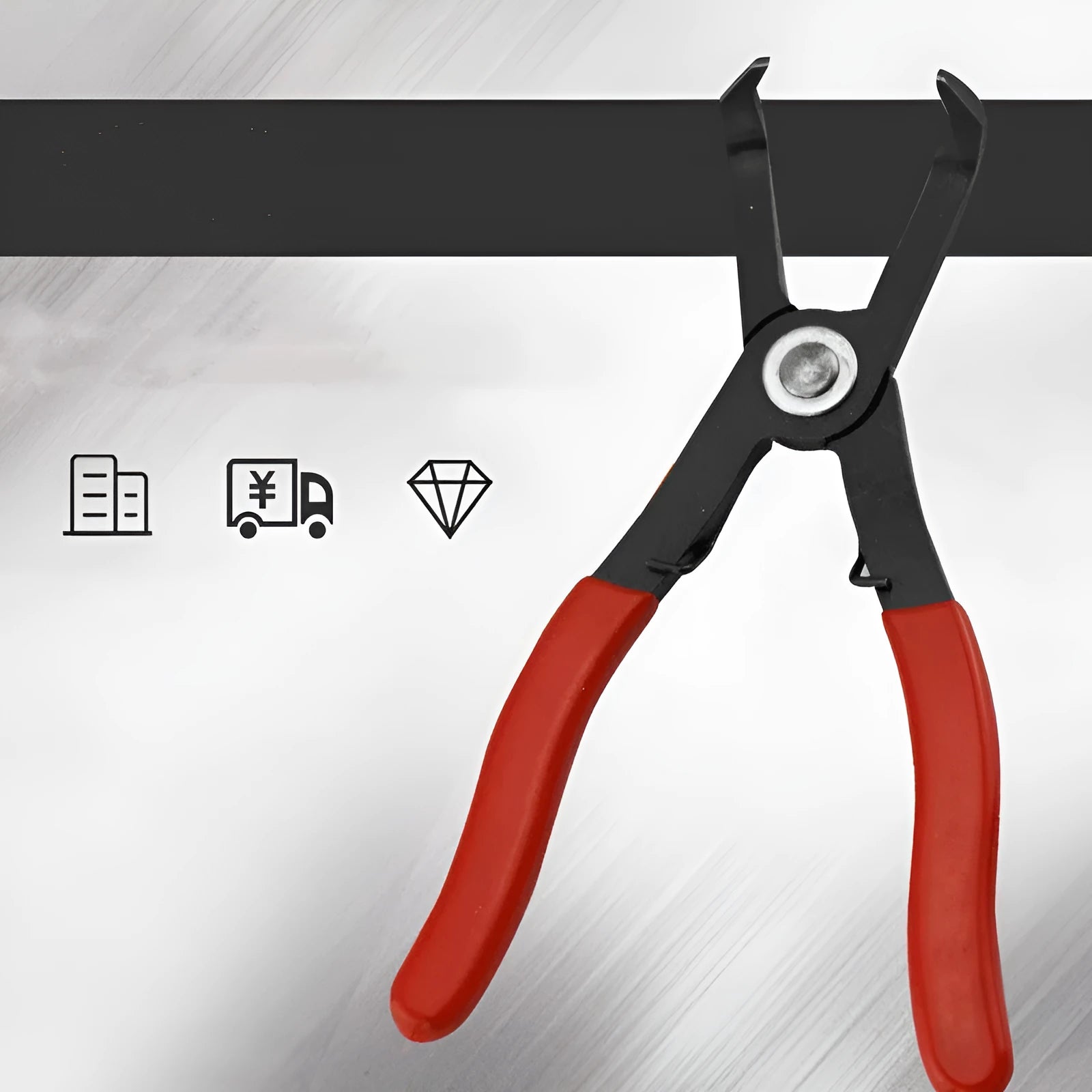 Red round nail removal pliers with PVC handles and adjustable jaws for interior trim work