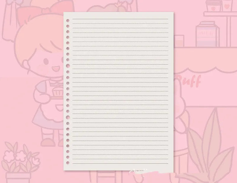 B5 replacement core notebook for detachable big coil binders with whimsical design options showing Snowman, Autumn Travel, Dessert House and Little Witch themes