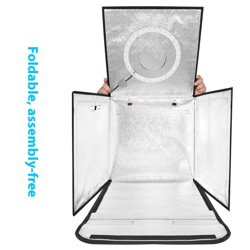 50cm collapsible studio light box with USB-powered three-colour temperature LED panels