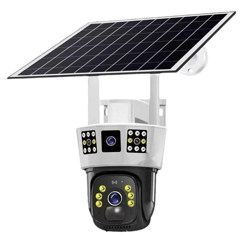 Solar binocular three-screen surveillance camera with solar panel and triple display