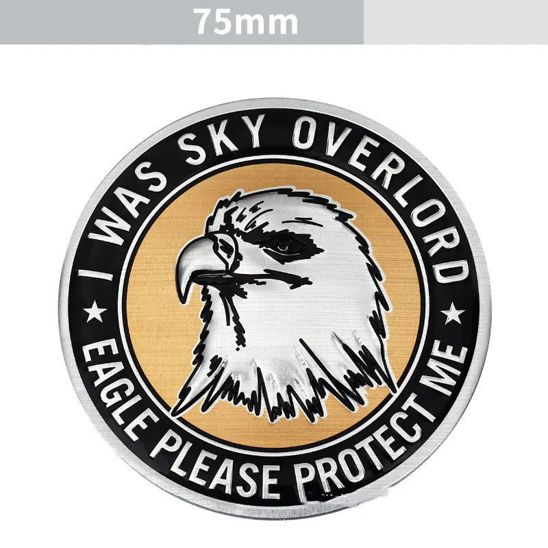 Aluminium car sticker set showing lion, eagle, wolf head and tiger emblem designs for vehicle modification.