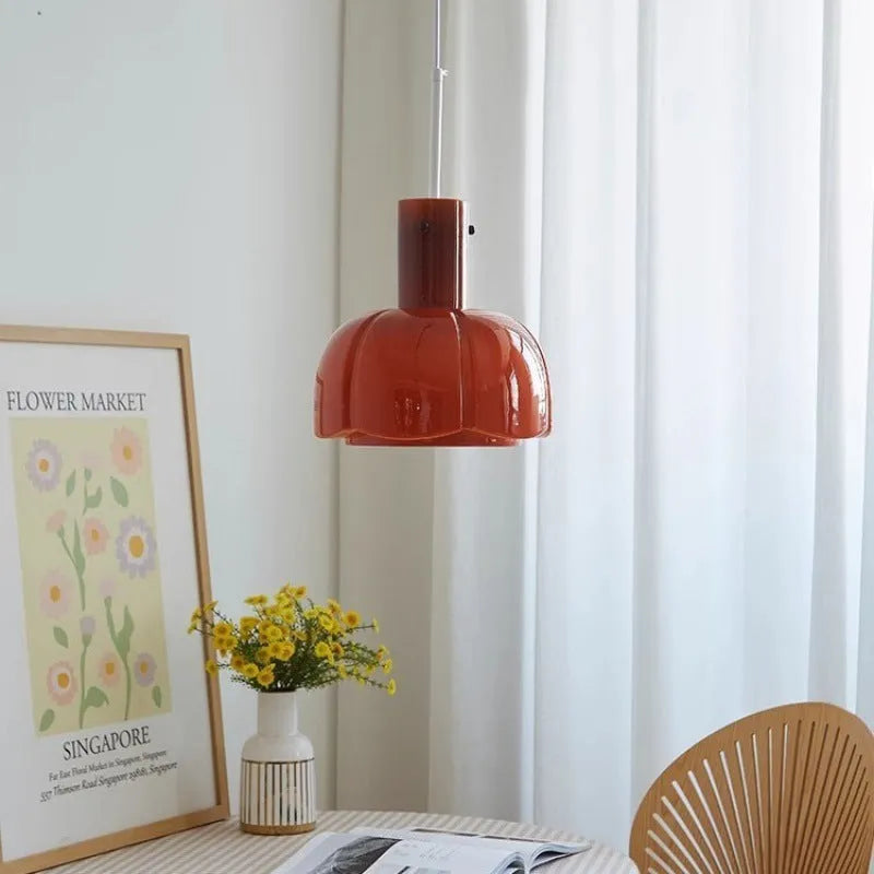 Retro medieval-style glass bud chandelier pendant light in a choice of coloured shades.