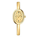 Women's oval retro quartz watch in gold with spiral pattern and slim 8mm profile