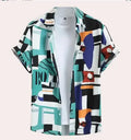 Men's camouflage pattern shirt with 3D digital printing and short sleeve loose cardigan fit