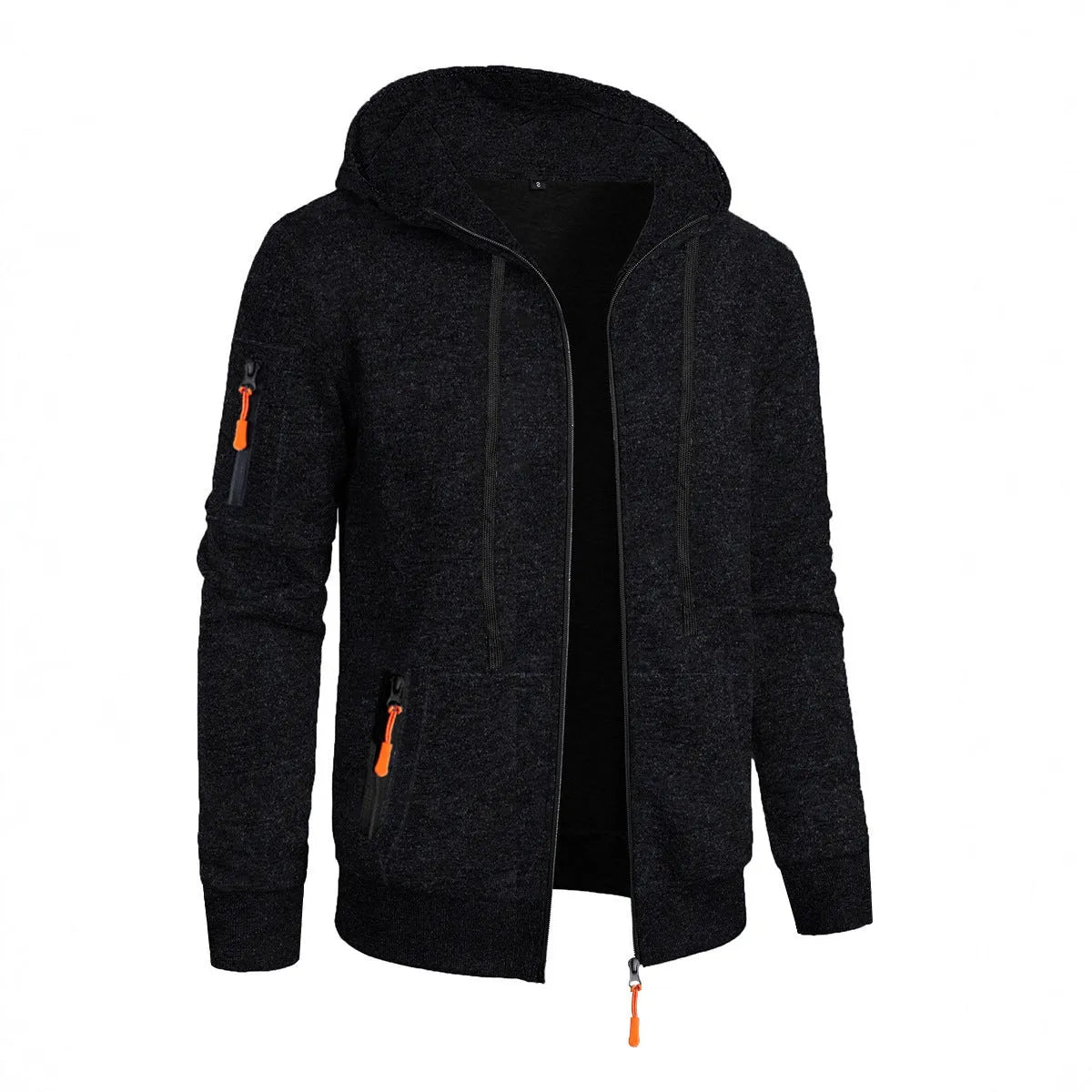 Men's hooded cardigan sweater coat in solid colour polyester, loose fit, long sleeve, sizes S-3XL