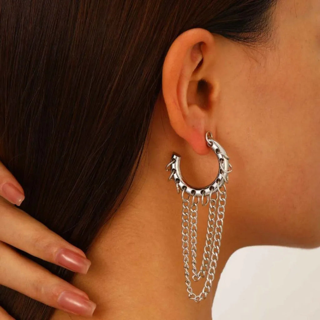 Punk exaggerated long tassel colour collision earrings alloy geometric round shape