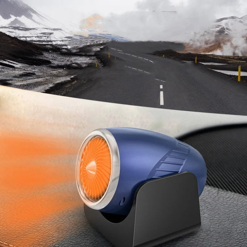 Navy blue 12v car heating fan with cigarette lighter plug for interior warming and windscreen defogging