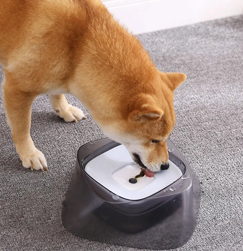 Pet dog bowl with floating anti-spill disc, 750ml capacity, arch shape design, and anti-skid cushion, beige colour