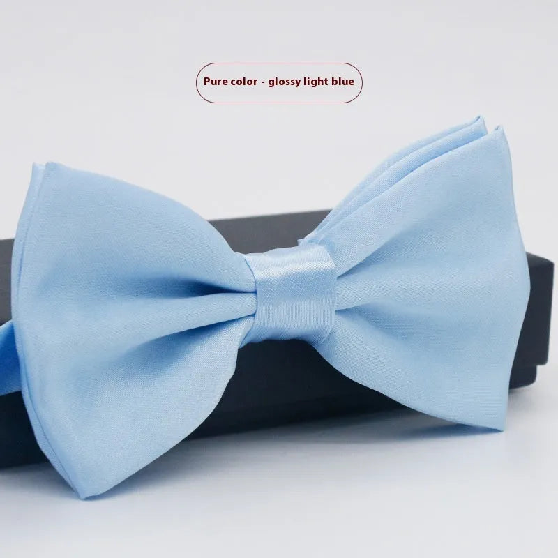 Men's solid colour flat head polyester bow tie on white background