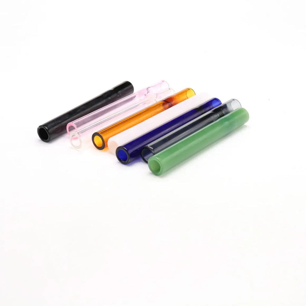 Clear pink telescopic glass smoke pipe with straight suction nozzle extended.