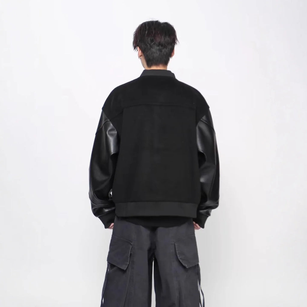 New Simple Harajuku Trendy Lazy Leather Coat in black with loose fit and side pockets