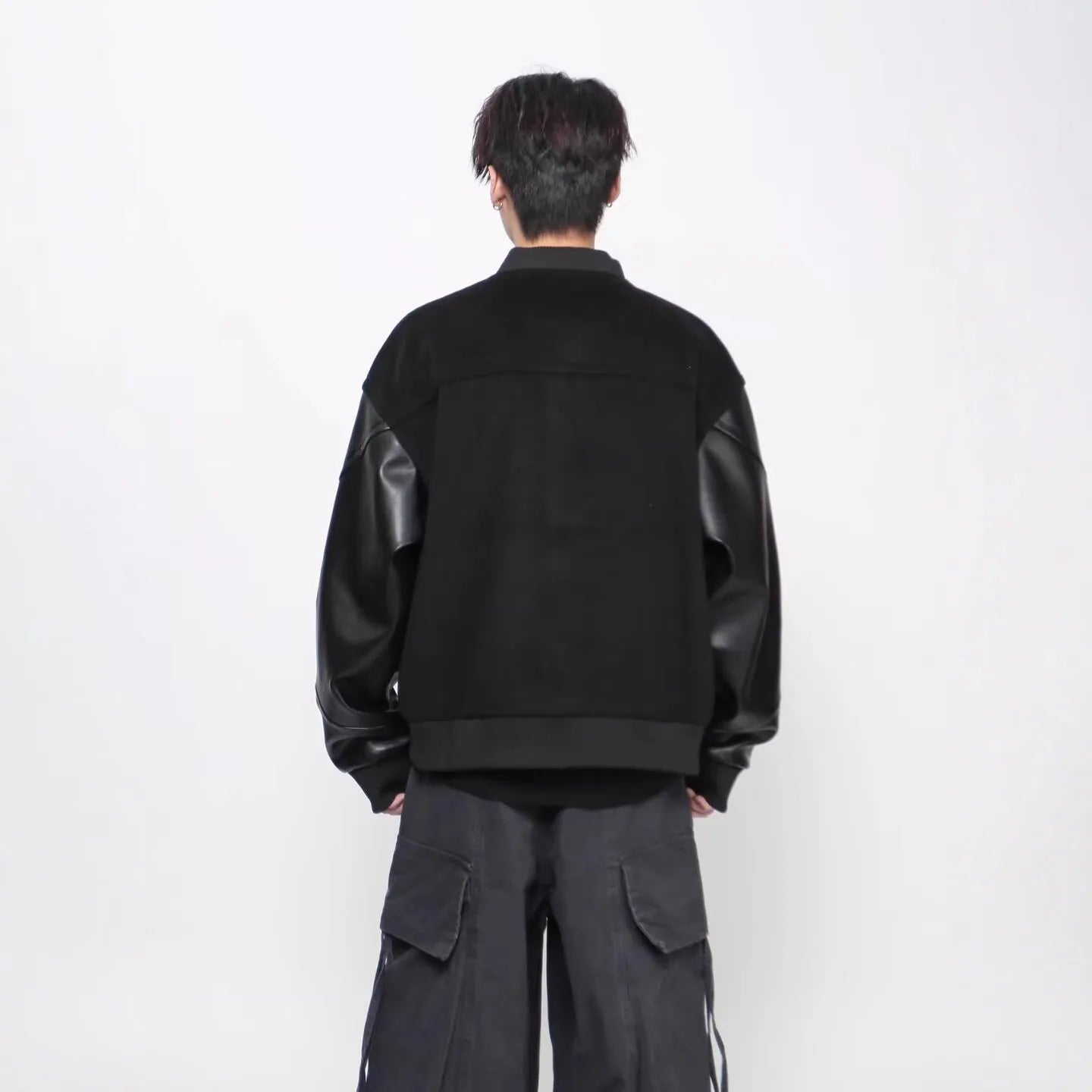New Simple Harajuku Trendy Lazy Leather Coat in black with loose fit and side pockets