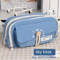 Green canvas button pencil case showing large capacity for pens in Korean style design.