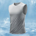 Men's loose-fit sleeveless waistcoat vest in bamboo polyester blend, shown in a solid colour.