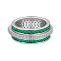 S925 sterling silver rotating diamond inlay ring for women, geometric style, available in blue, green, pink, sizes No 6-9