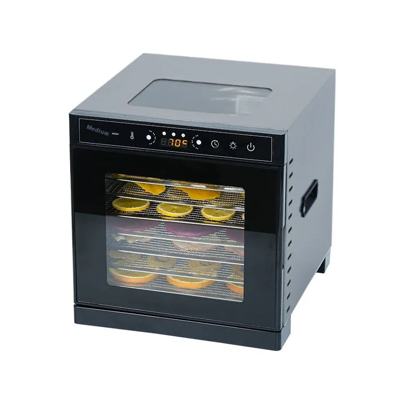 Stainless steel food dehydrator with visual skylight window, LED panel, and multiple drying trays