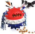 Blue and red TPR rubber dog chew toy with treat dispenser for aggressive chewers