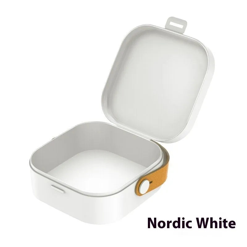 A medium-sized polypropylene storage box for organising cables, shown in Nordic White.