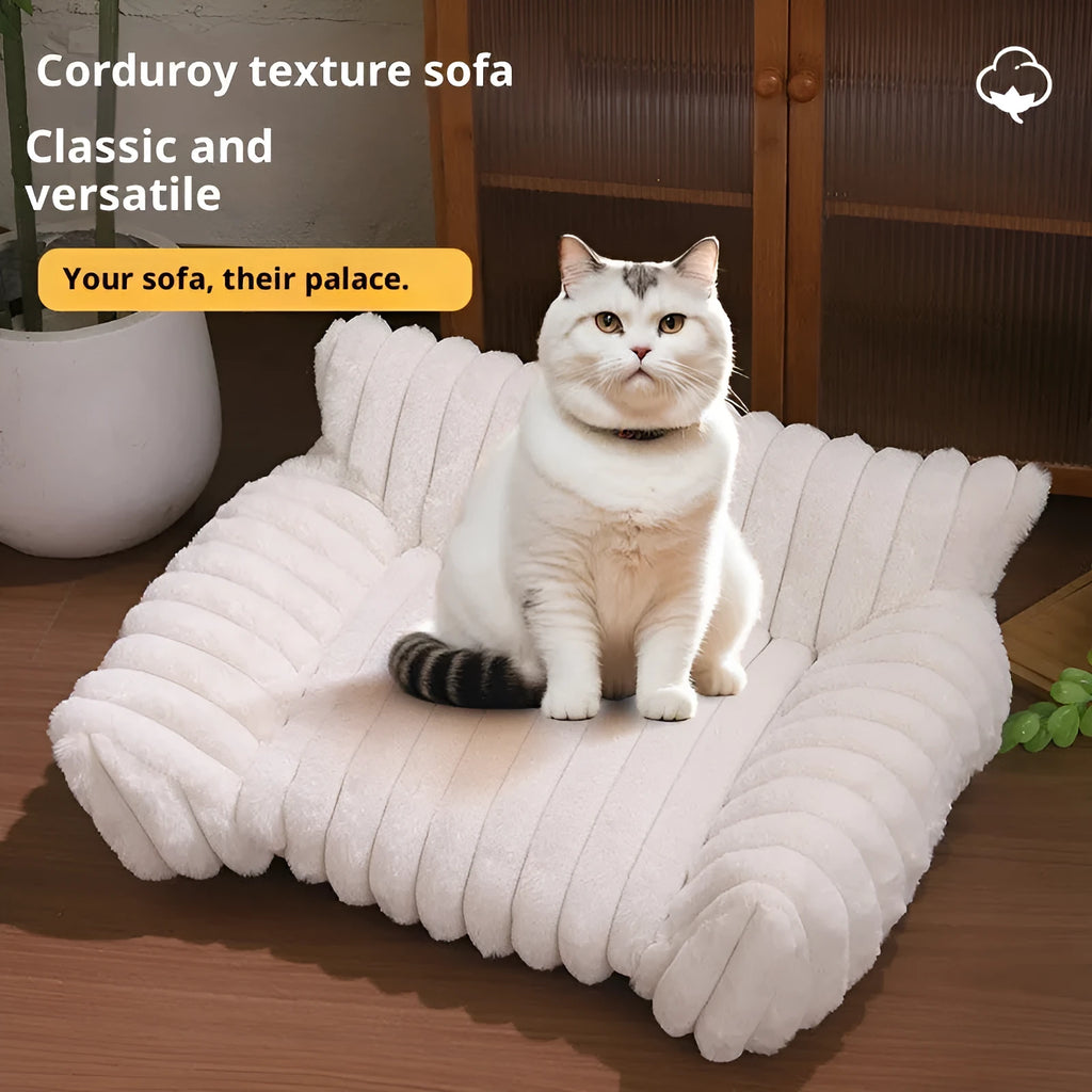 Rabbit plush cat sofa bed in gray with thickened padding and raised edges