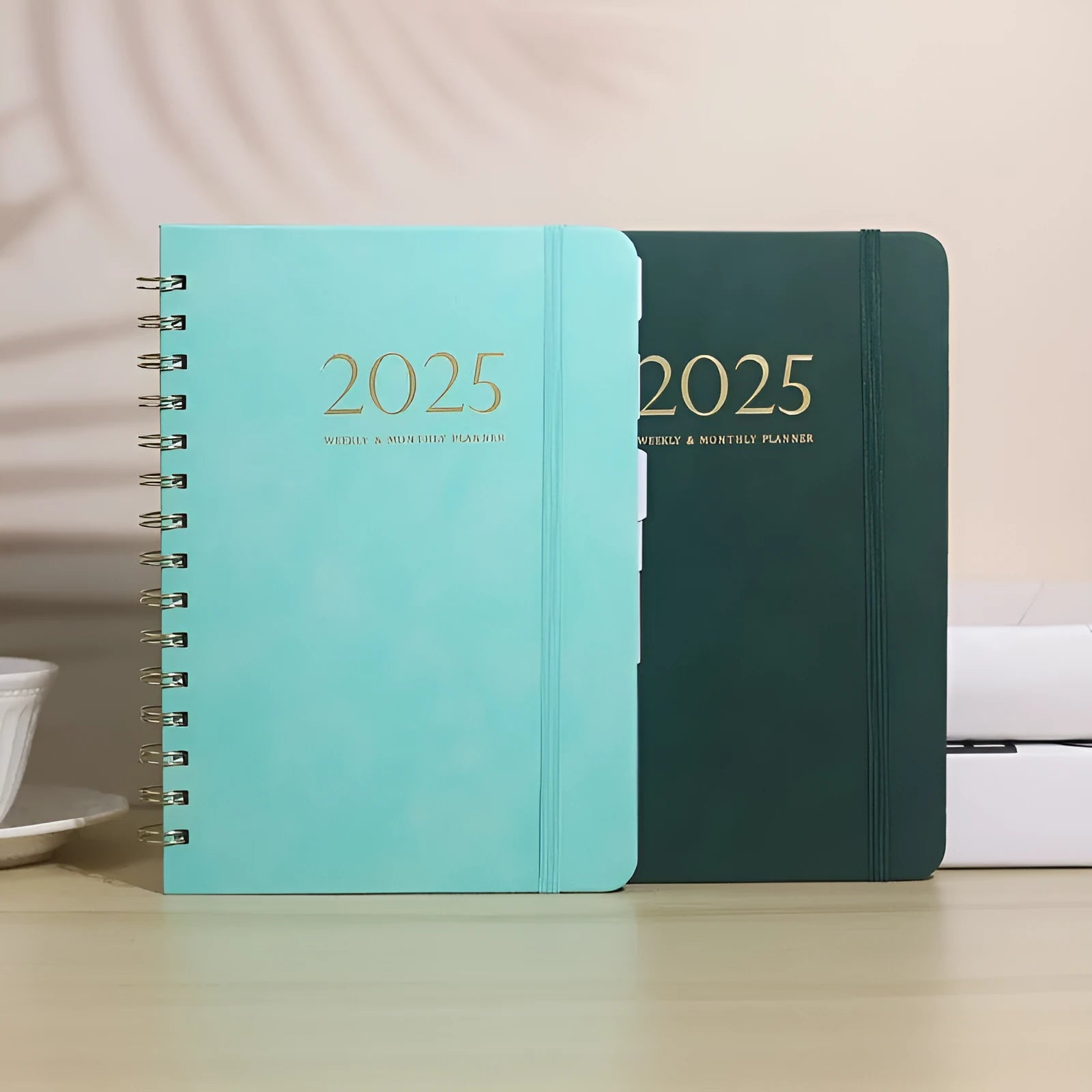 A5 size PU leather notebook with metal coil binding in a choice of solid colours.