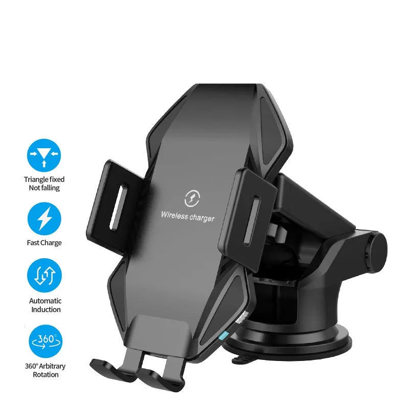 T3 touch-sensitive car wireless charger with mobile phone holder in matte black colour