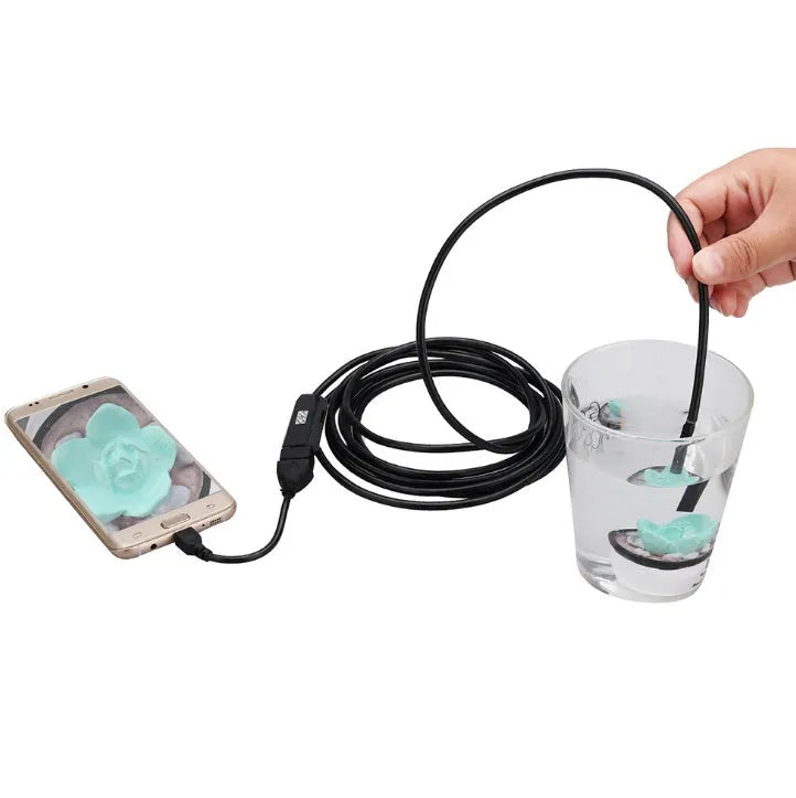 OWSOO USB endoscope camera with 5m cable, 7mm lens, LED lights, hook, magnet, and mirror for inspections