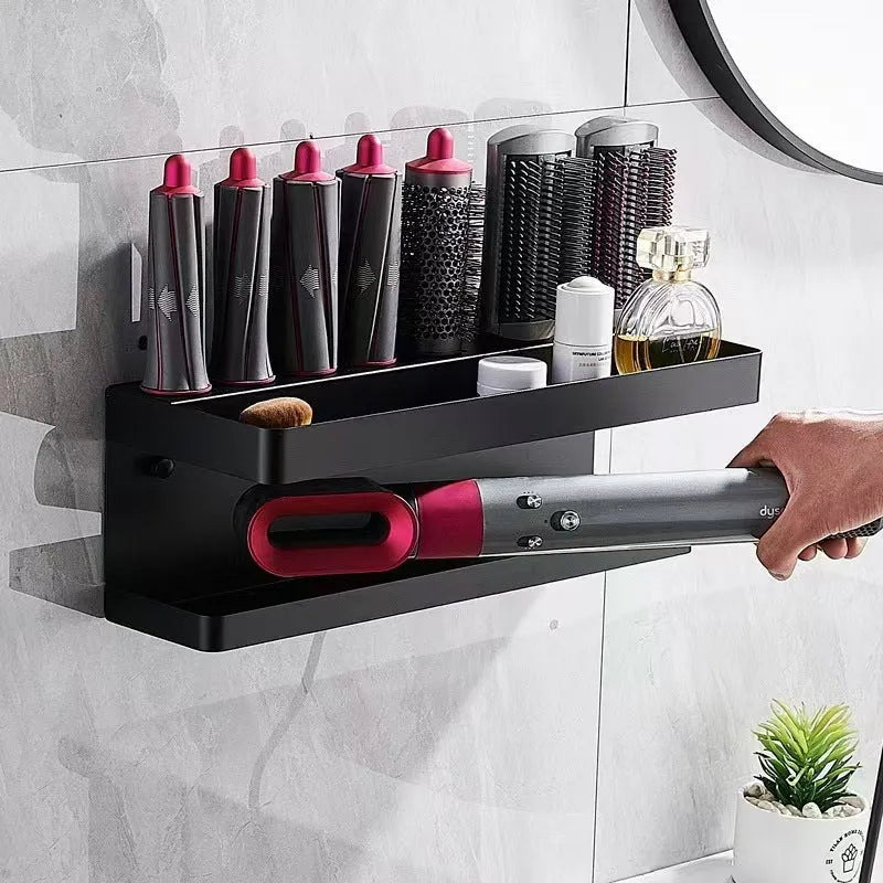 White double-layer punch-free aluminium wall rack with Marcel Waver shape for curler storage.