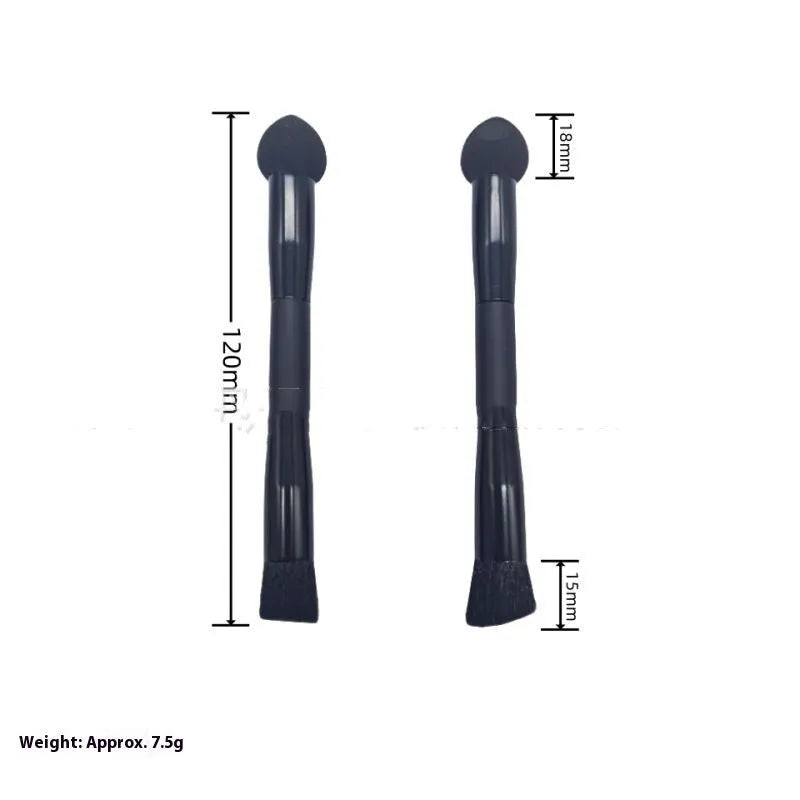 Black concealer brush with angled sponge tip and wooden handle for dark circle coverage