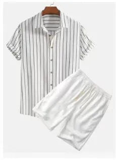 Men's beach shirt suit with short sleeves and matching shorts in polyester fabric