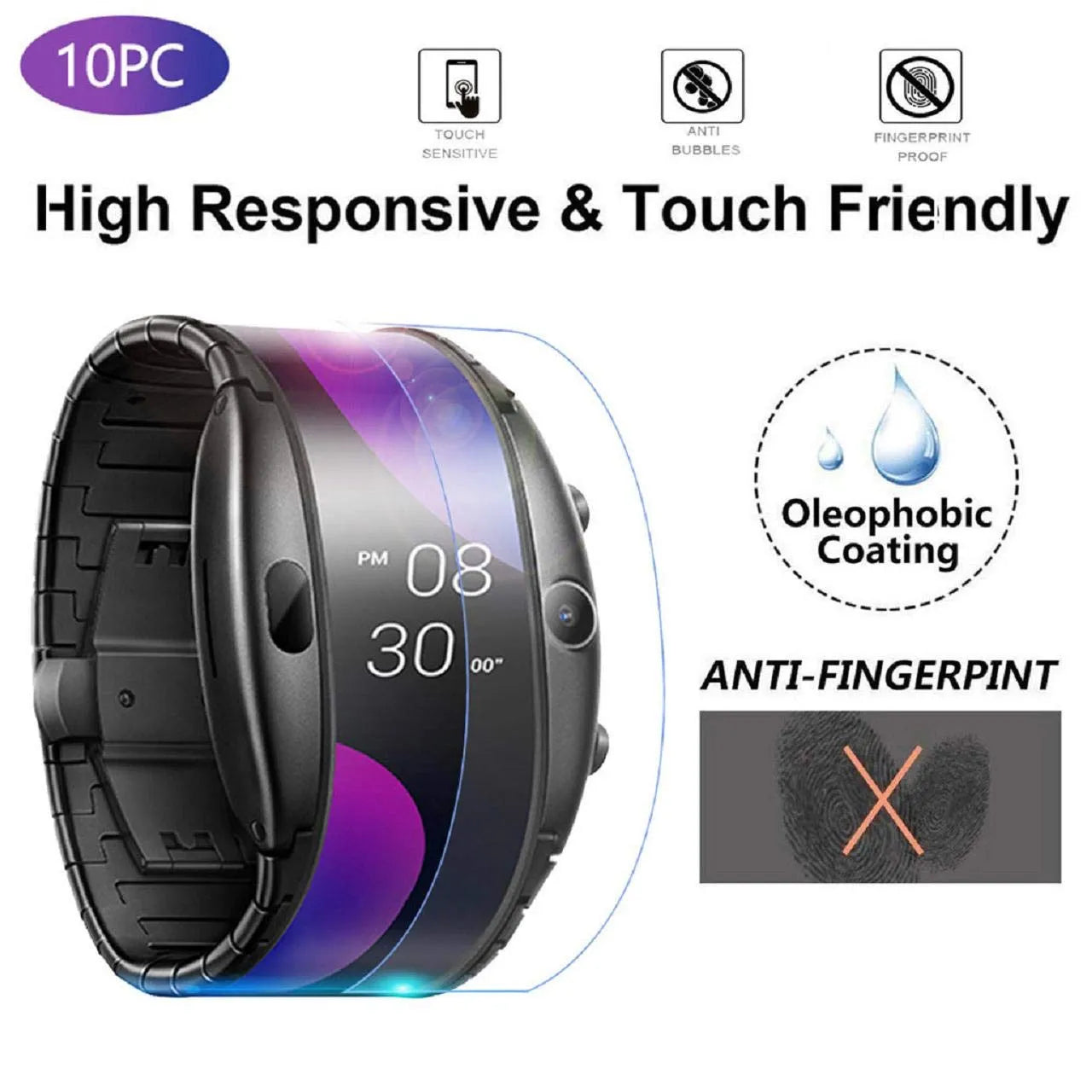 Transparent bracelet watch tempered film screen protector with oleophobic coating