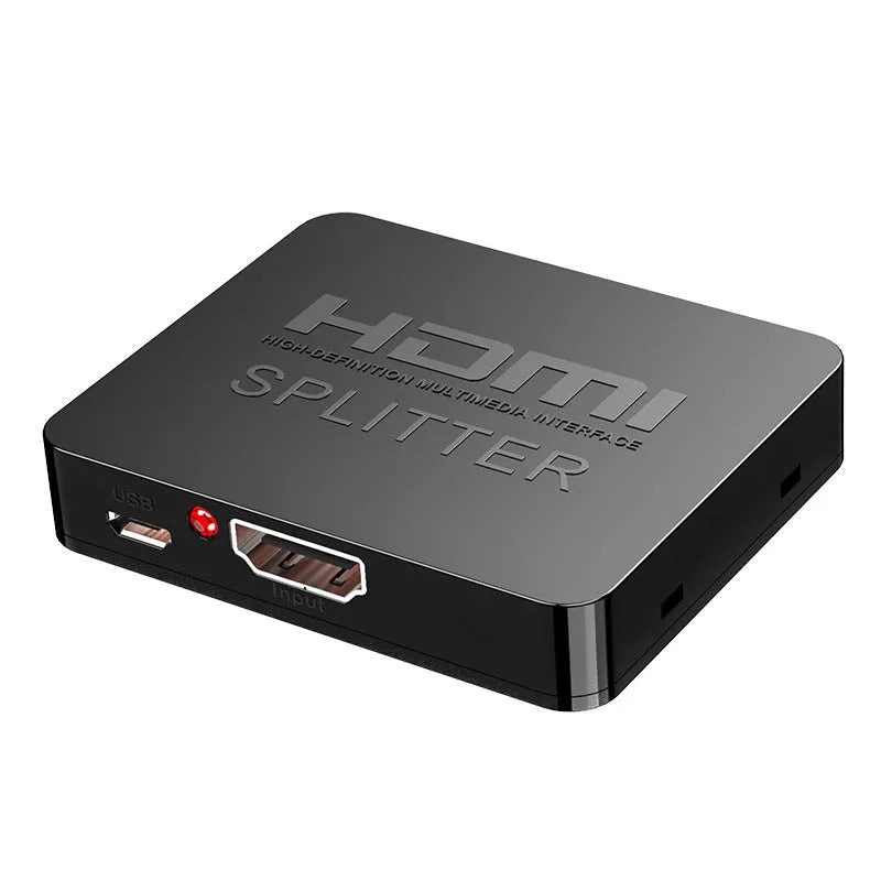 HDMI splitter device with one input and two output ports for 4K signal distribution