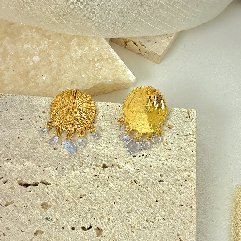 Gold geometric round drop earrings for women with electroplated finish