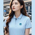 Summer ice silk overalls polo shirt in light blue with asymmetric styling, size M