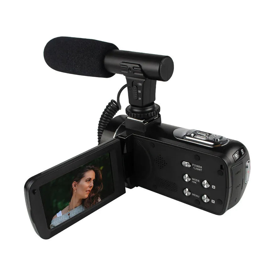 Black HD digital camera body, no lens and no microphone included, compact point-and-shoot design