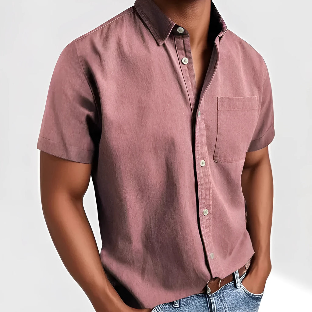 Men's solid colour short-sleeved polo shirt with a chest pocket on a hanger