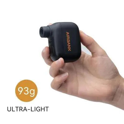 AS100 black electric bicycle pump with USB charging cable and waterproof storage bag