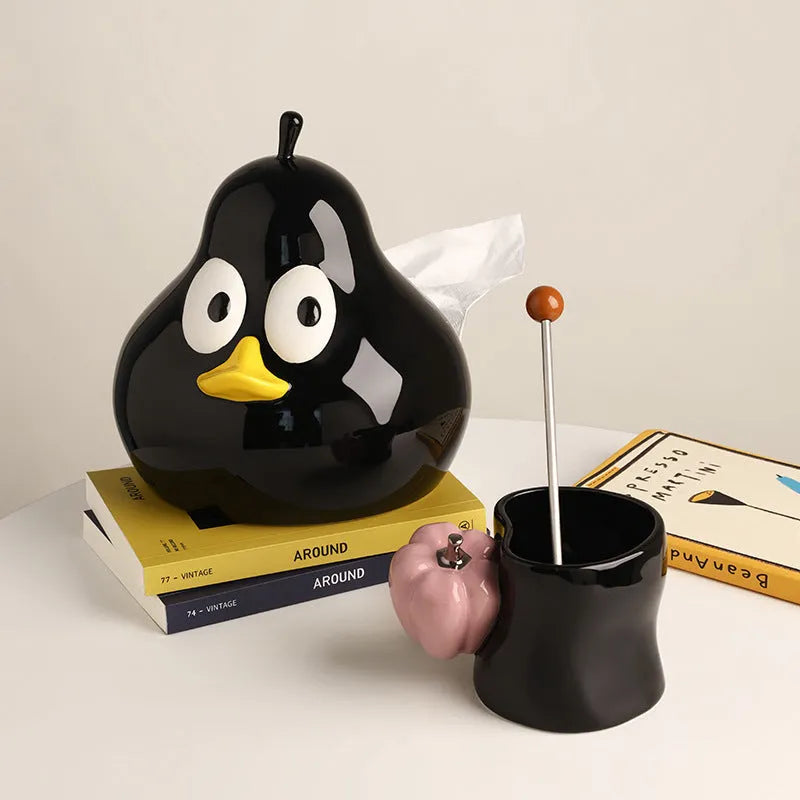 Green ceramic tissue box with cute pear design for living room or desktop.