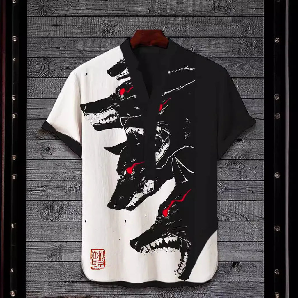 Men's 3D digital animal print short sleeve shirt in polyester fabric available in multiple colours