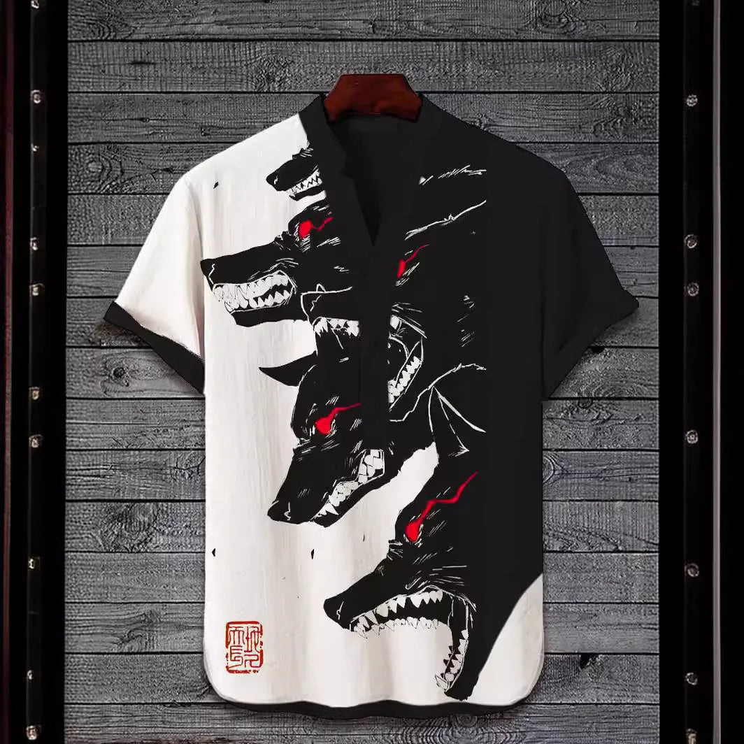 Men's 3D digital animal print short sleeve shirt in polyester fabric available in multiple colours